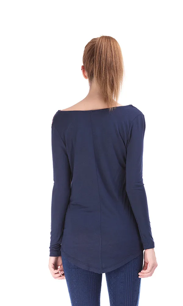 33699 Wrap Blouse Knit - Dark Pink & Navy Blue