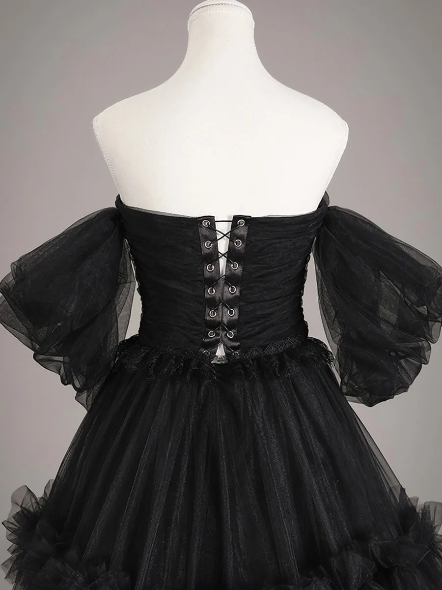 A line Off-shoulder Black Tulle Wedding Dress