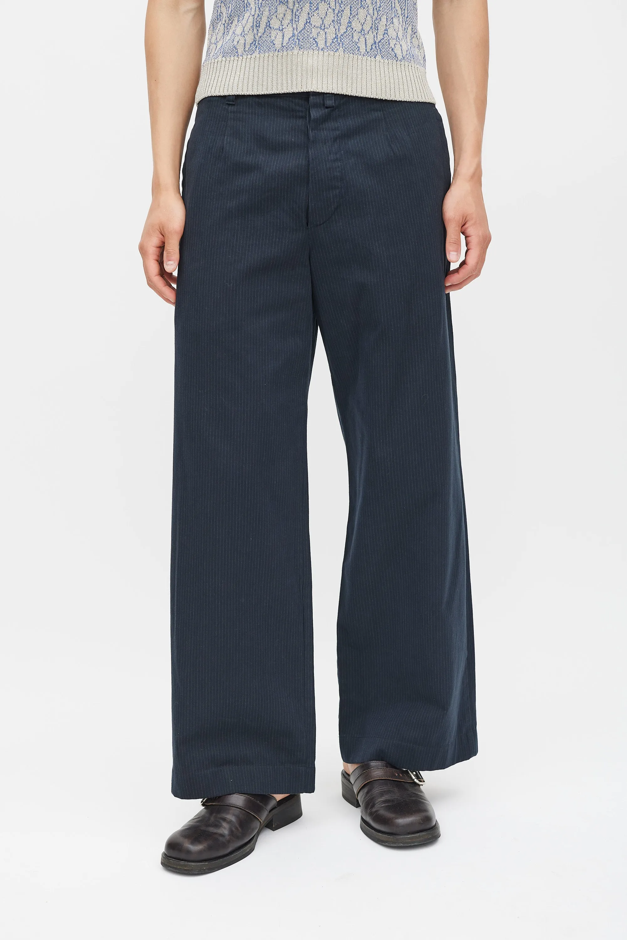 Black & Pink Pinstripe Wide Leg Trouser