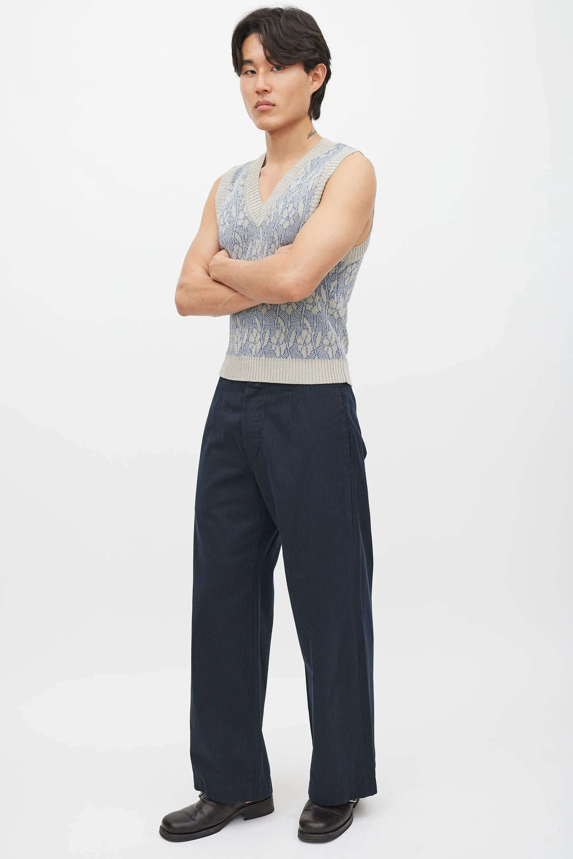 Black & Pink Pinstripe Wide Leg Trouser