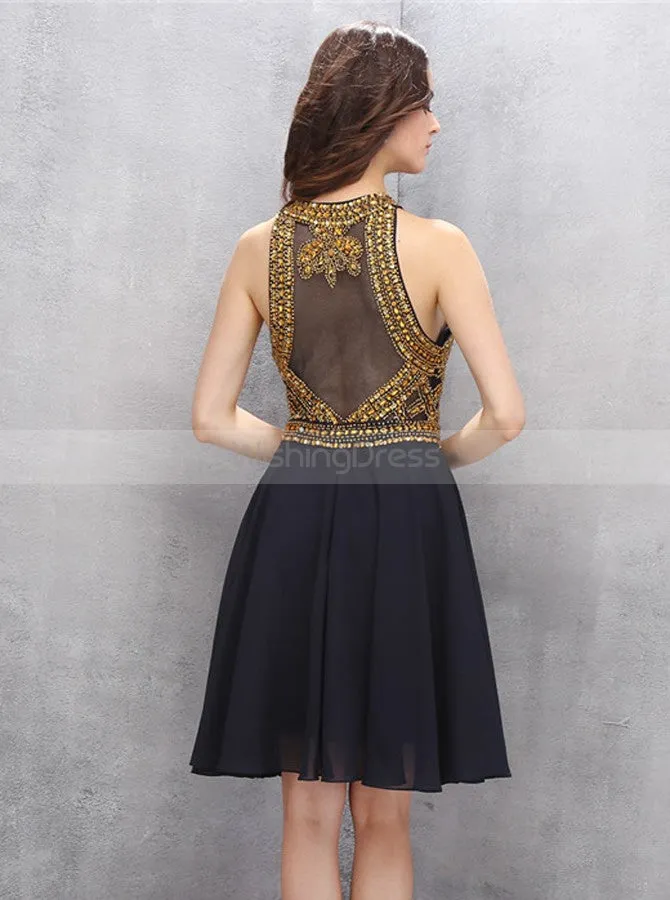 Black Homecoming Dresses,Knee Length Homecoming Dress,Chiffon Homecoming Dress,HC00127