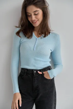 Blue Long Sleeve Sweater with buttons