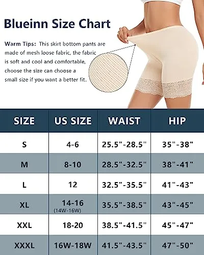 Blueinn Anti-Chafing Shorts Cooling Slip Shorts Elegant Lace Under Dress Shorts Mesh Smooth Boyshorts Panties, Beige, S