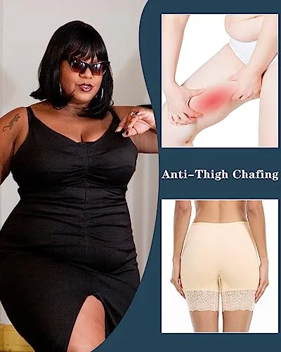 Blueinn Anti-Chafing Shorts Cooling Slip Shorts Elegant Lace Under Dress Shorts Mesh Smooth Boyshorts Panties, Beige, S