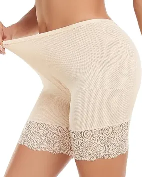 Blueinn Anti-Chafing Shorts Cooling Slip Shorts Elegant Lace Under Dress Shorts Mesh Smooth Boyshorts Panties, Beige, S