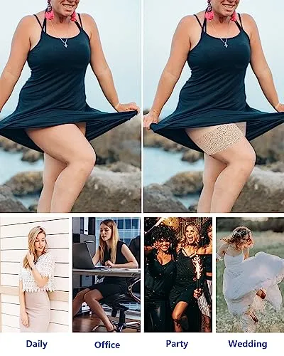 Blueinn Anti-Chafing Shorts Cooling Slip Shorts Elegant Lace Under Dress Shorts Mesh Smooth Boyshorts Panties, Beige, S