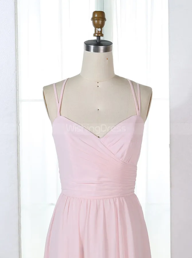 Blush Pink Bridesmaid Dresses,Bridesmaid Dress with Slit,Chiffon Bridesmaid Dress,BD00315