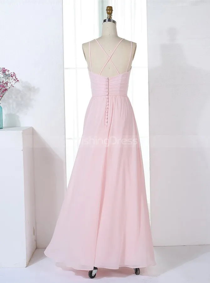 Blush Pink Bridesmaid Dresses,Bridesmaid Dress with Slit,Chiffon Bridesmaid Dress,BD00315