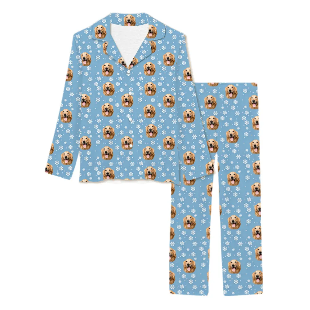 Christmas Snowflake Print Long Sleeve Pajama Set for Pet Lover