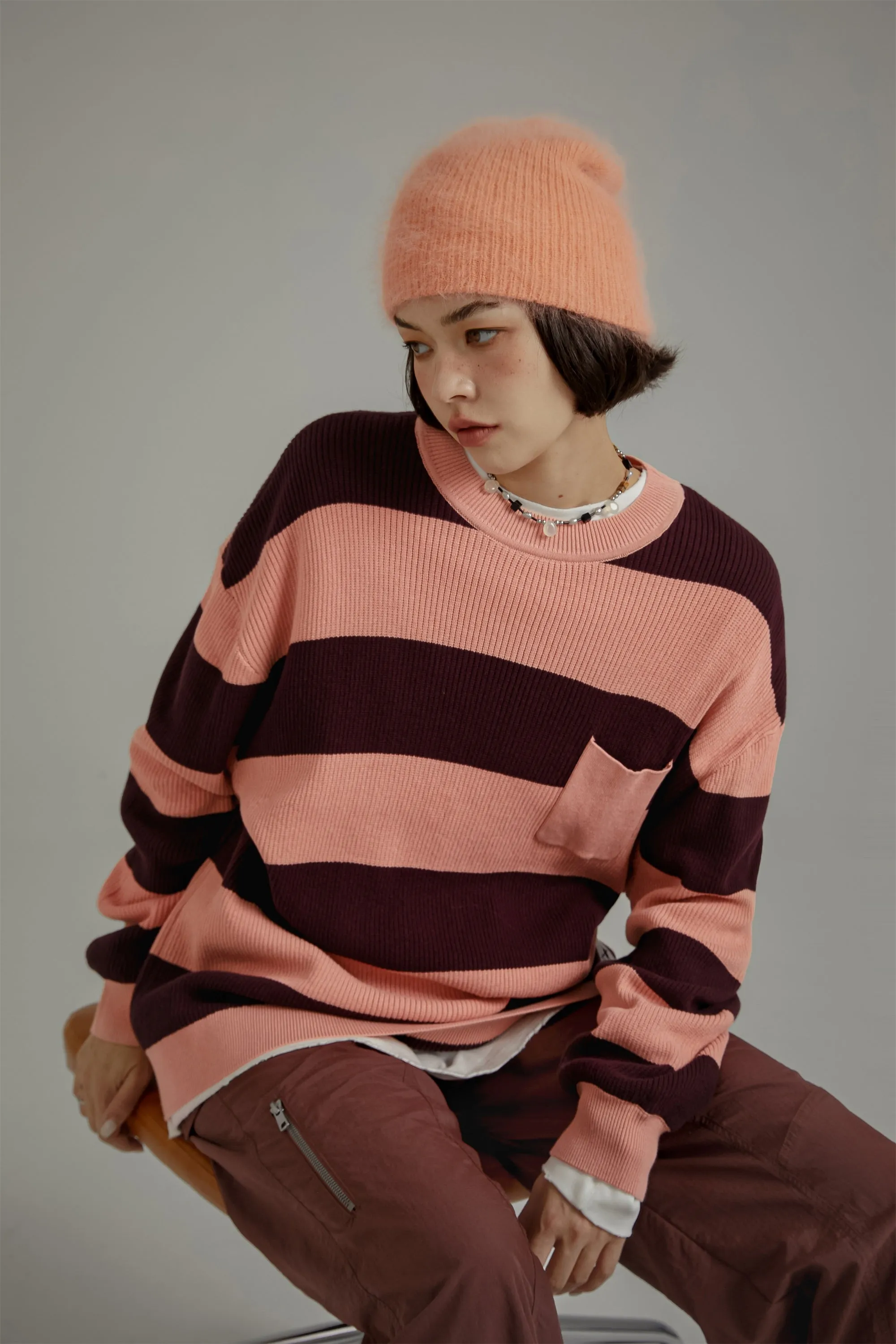 Color Pocket Stripe Knit Sweater