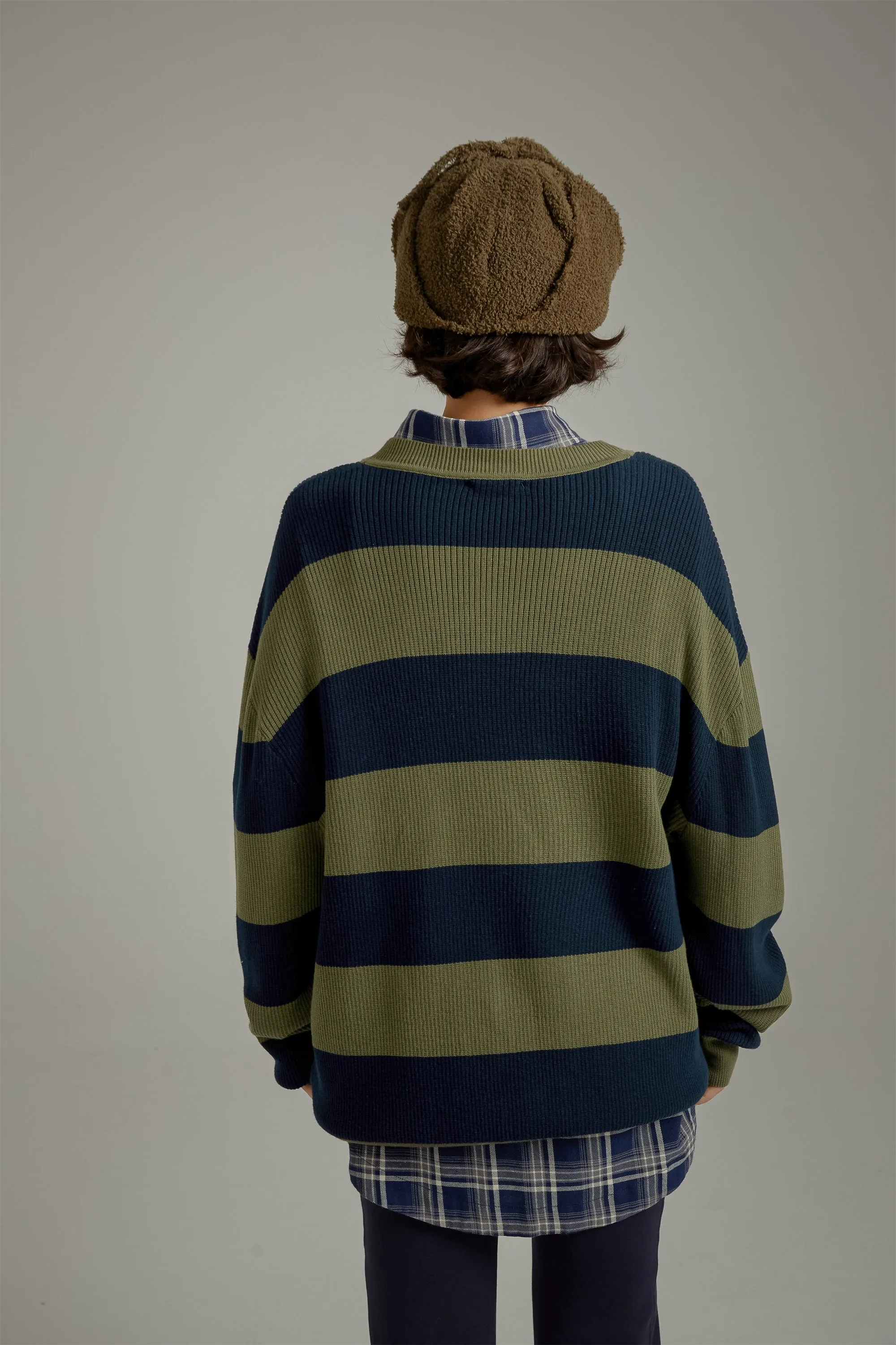 Color Pocket Stripe Knit Sweater