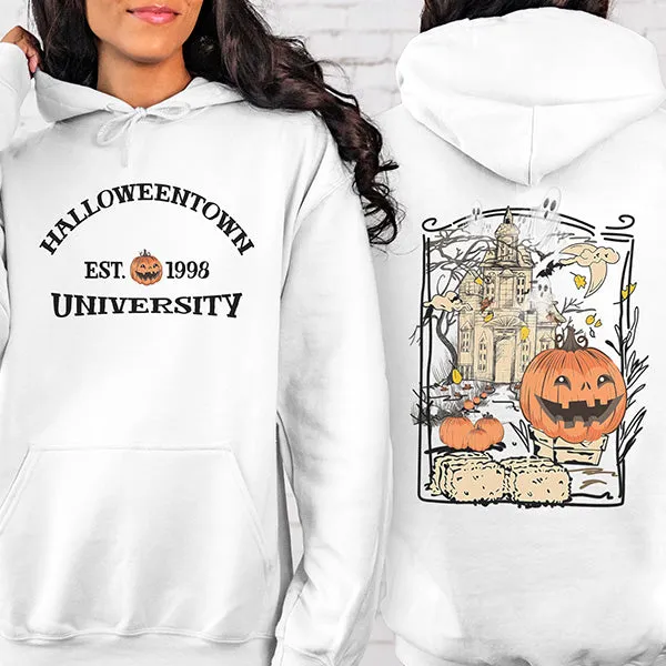 Comfy Halloweentown University Sweatshirt & Hoodie with Front & Back Design- Several Shirt Styles & Sizes