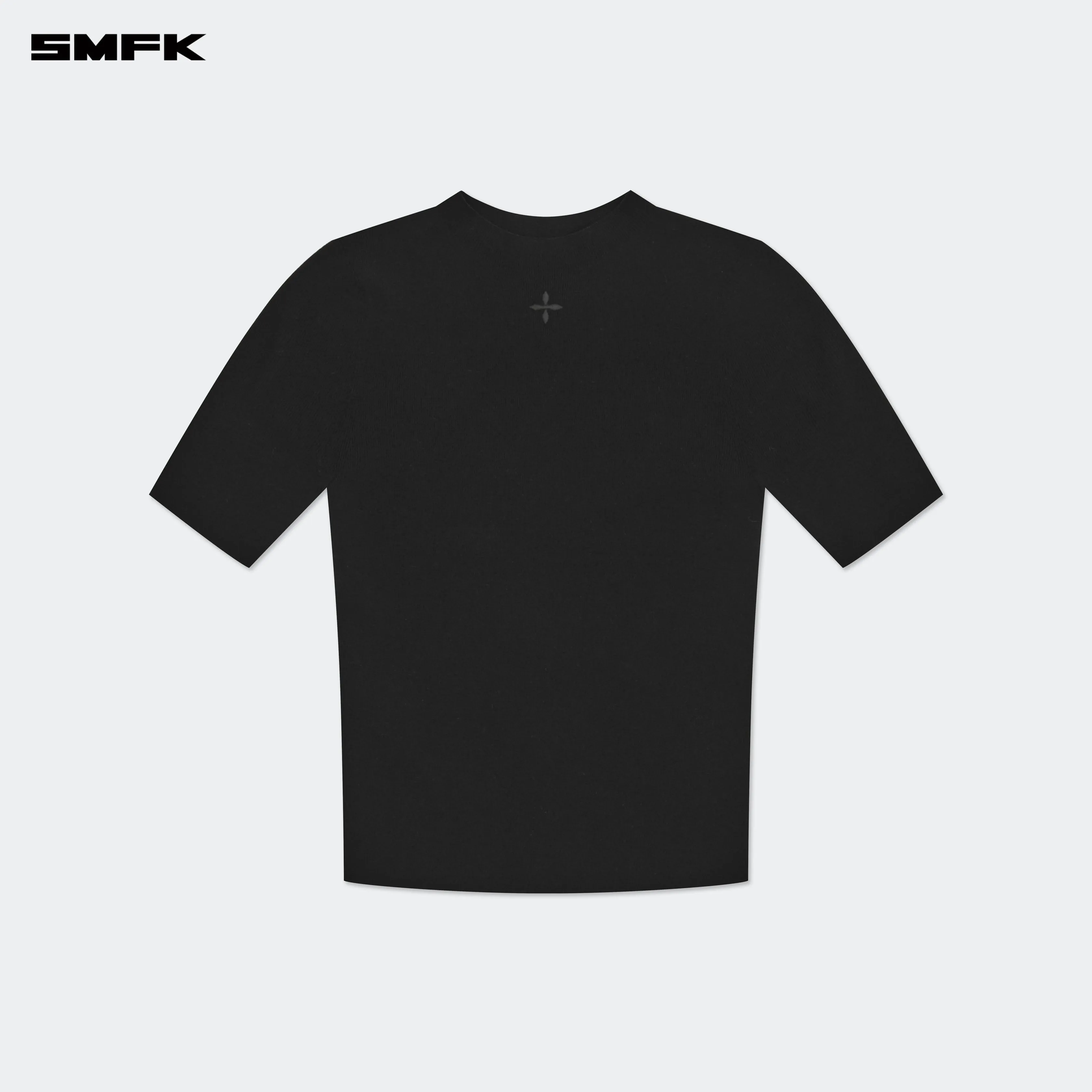 Compass Hug High Neck Seamless Knit Tee Black