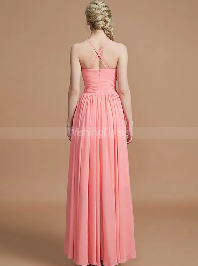 Coral Bridesmaid Dresses,High Low Bridesmaid Dress,Simple Bridesmaid Dress,BD00232