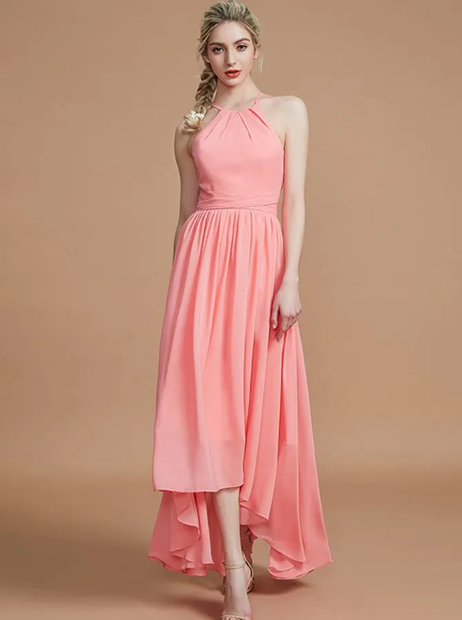 Coral Bridesmaid Dresses,High Low Bridesmaid Dress,Simple Bridesmaid Dress,BD00232