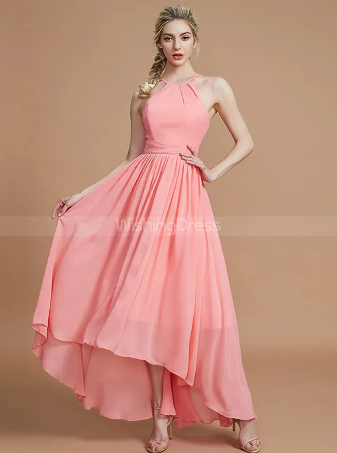 Coral Bridesmaid Dresses,High Low Bridesmaid Dress,Simple Bridesmaid Dress,BD00232