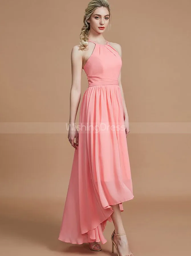 Coral Bridesmaid Dresses,High Low Bridesmaid Dress,Simple Bridesmaid Dress,BD00232