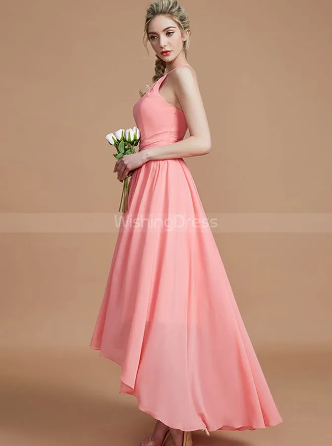 Coral Bridesmaid Dresses,High Low Bridesmaid Dress,Simple Bridesmaid Dress,BD00232