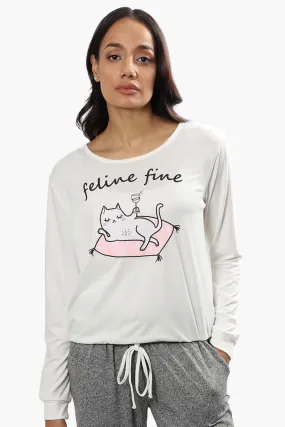 Cuddly Canuckies Feline Fine Print Pajama Top - White