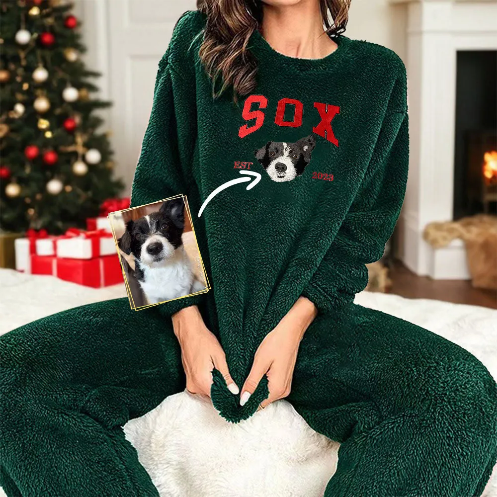 Custom embroidered pet Flannel Pajamas Set embroidered Personalized, holiday Gift, embroidery Flannel Pajamas Set, gift for friends