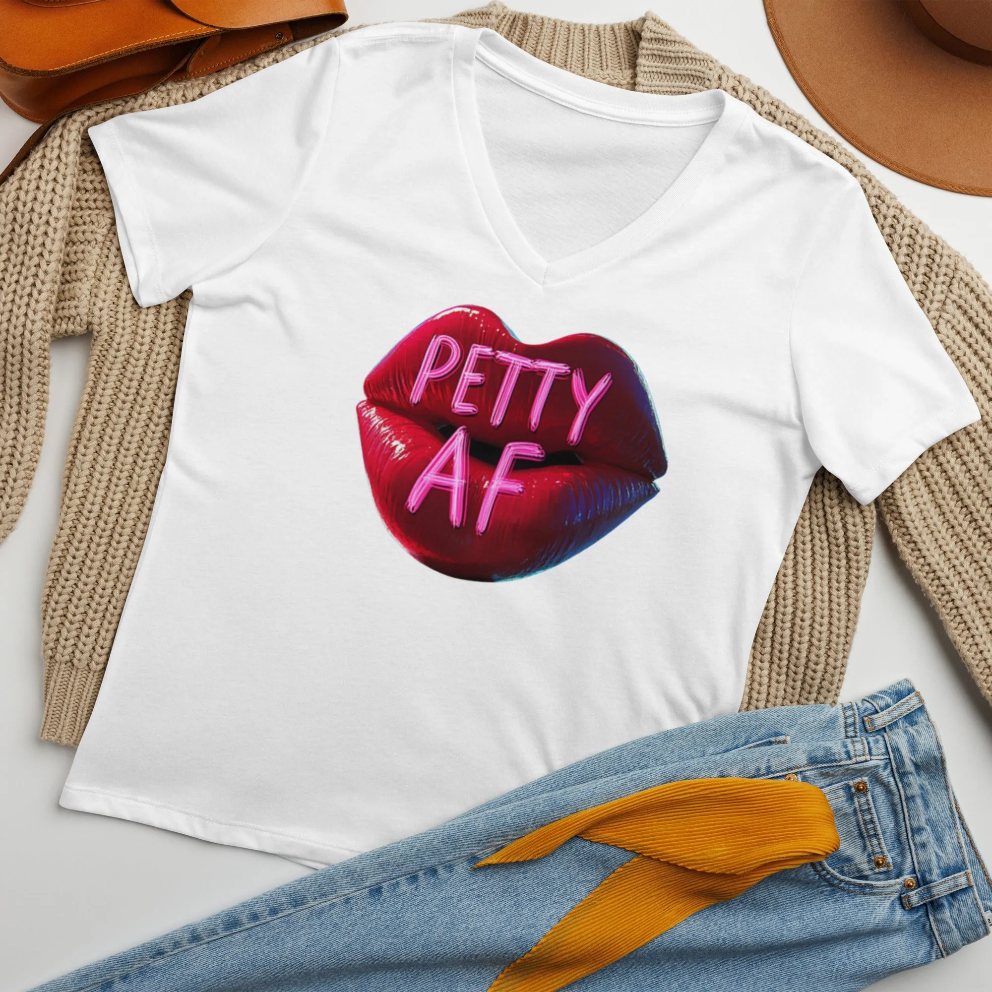 DUO MODERN "PETTY AF" Women's Relaxed V-neck T-shirt