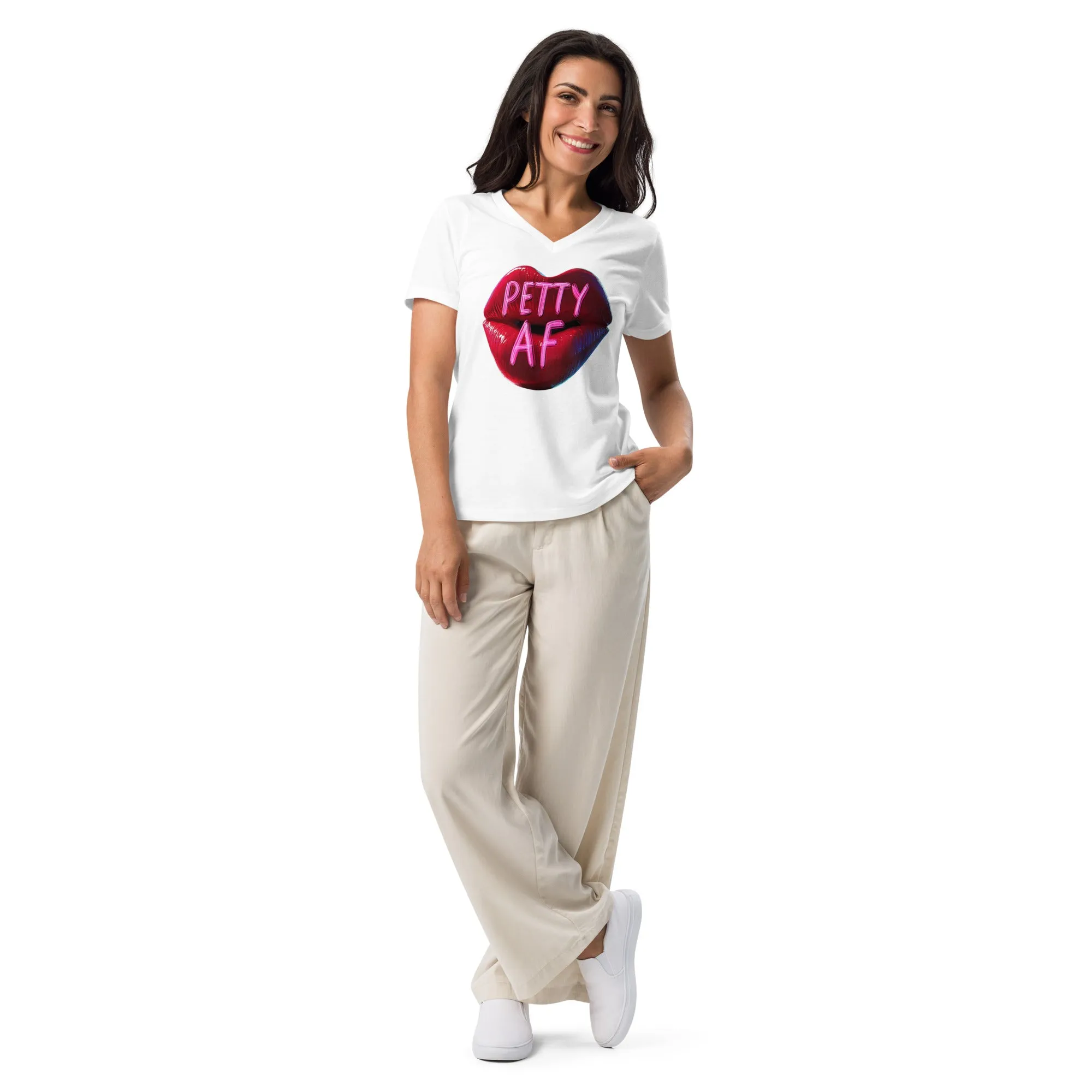 DUO MODERN "PETTY AF" Women's Relaxed V-neck T-shirt