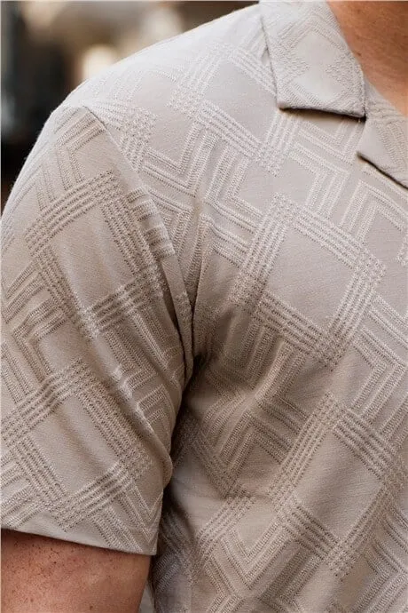 erkek jakarli desenli kisa kollu relaxed gömlek