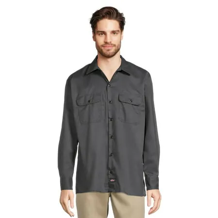 Genuine Dickies Men's FLEX Long Sleeve Work Shirt with Temp Control Cooling, Charcoal, XL