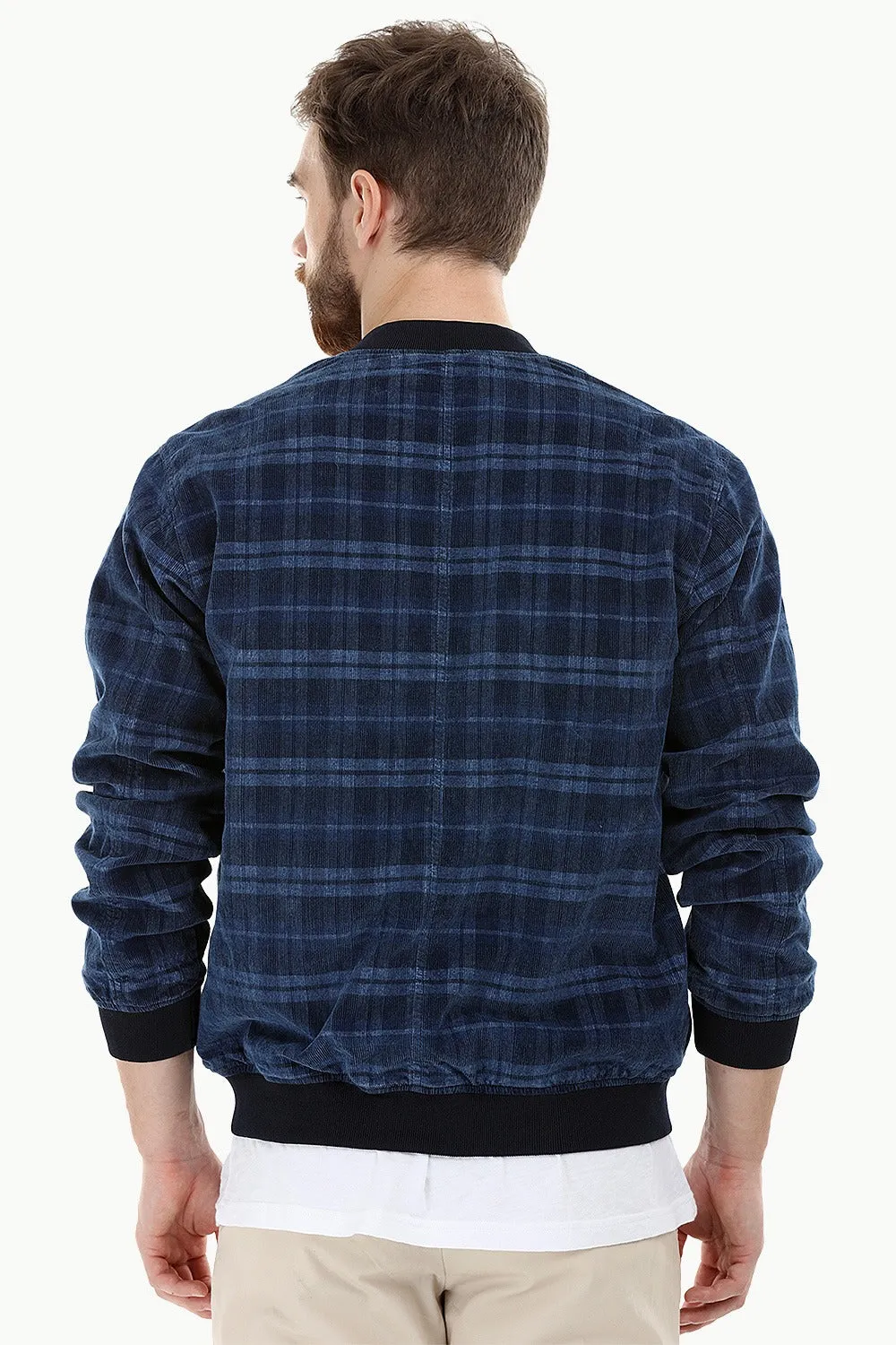 Indigo Corduroy Check Bomber Jacket