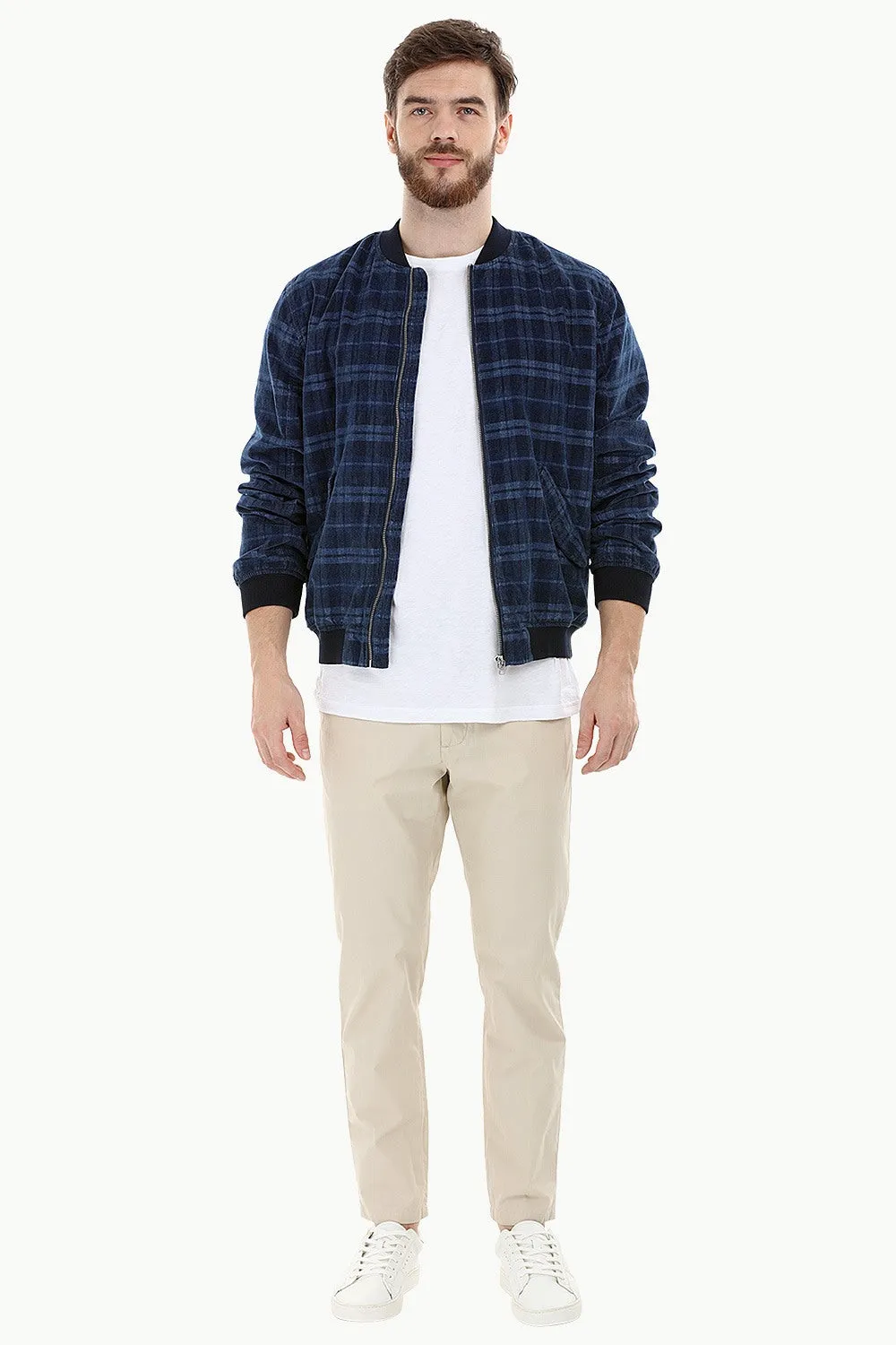 Indigo Corduroy Check Bomber Jacket