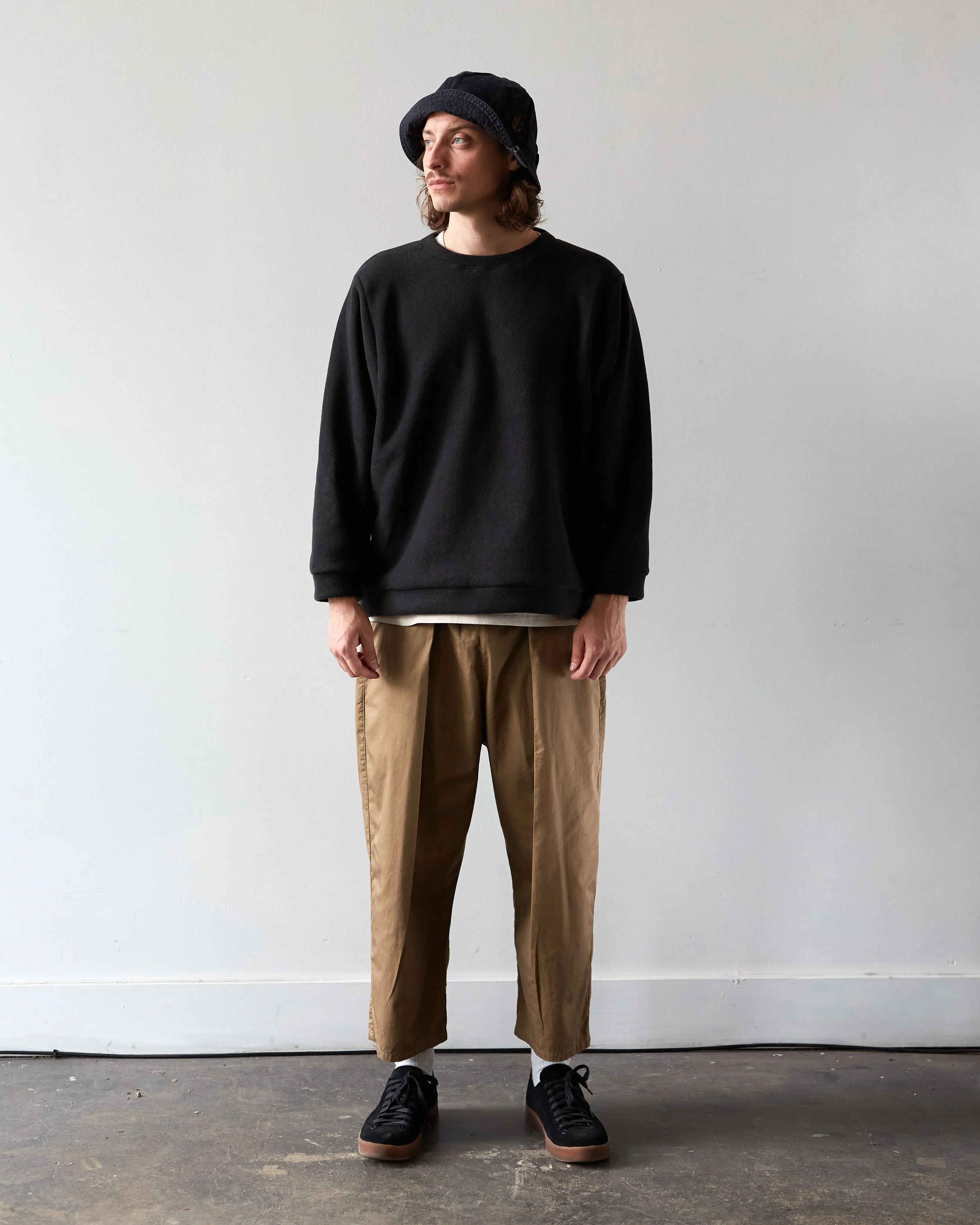 Kapital Reverse Fleece Big Crew Sweatshirt, Black