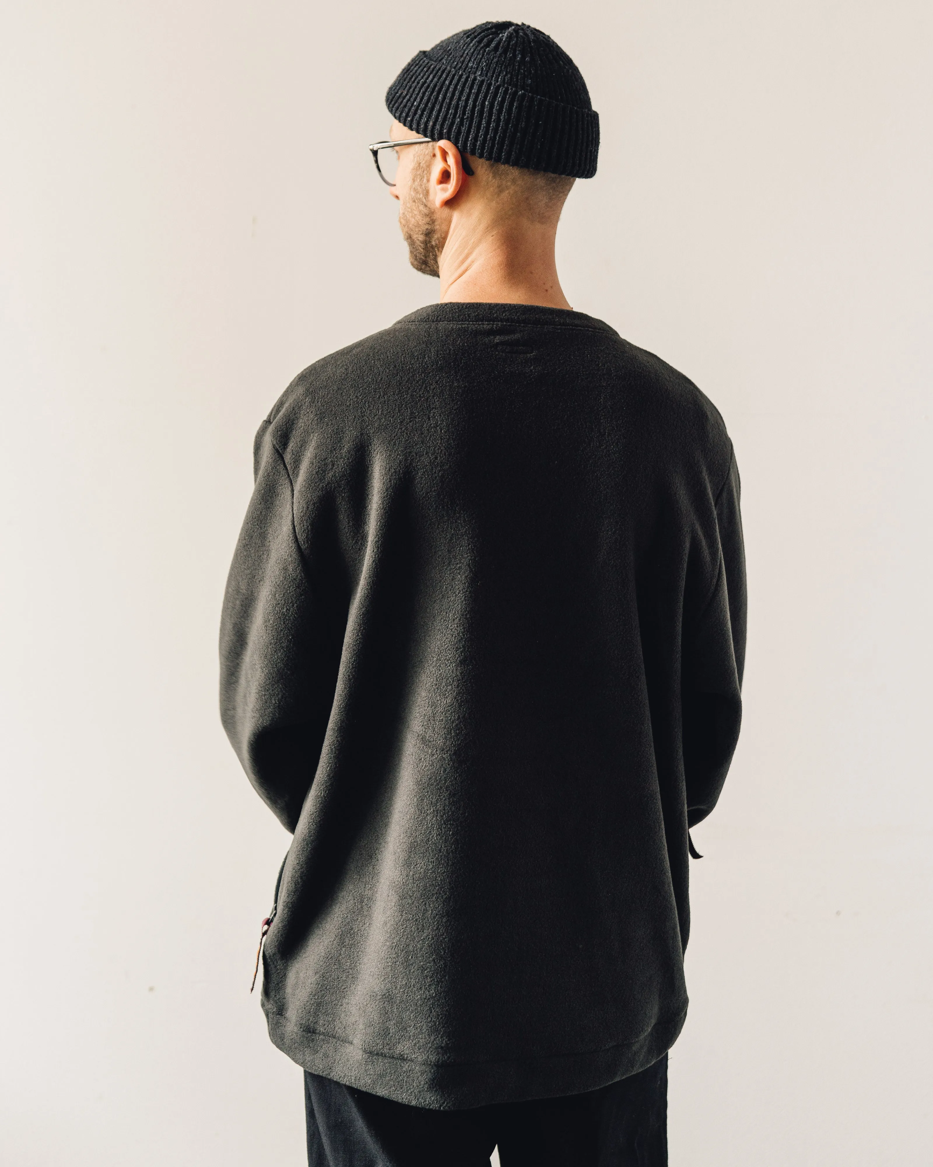 Kapital Reverse Fleece Big Crew Sweatshirt, Black