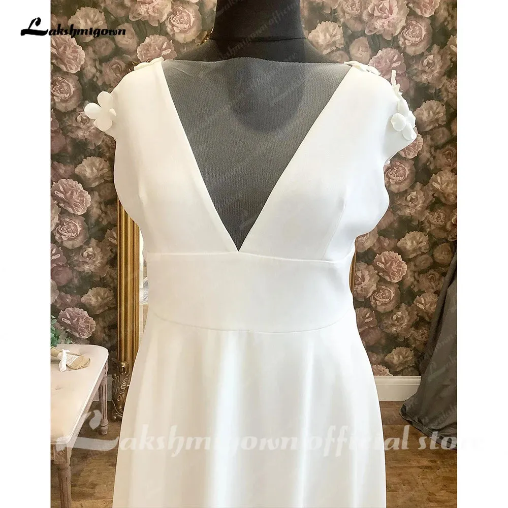 Lakshmigown Summer Chic Crepe Boho Beach Cap Sleeve Wedding Dress with V Neck 2024 Bridal Gown abito da sposa