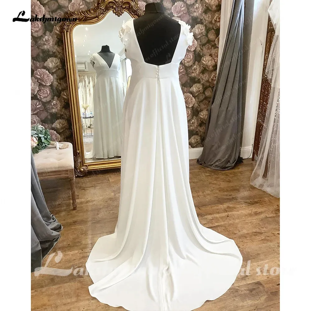 Lakshmigown Summer Chic Crepe Boho Beach Cap Sleeve Wedding Dress with V Neck 2024 Bridal Gown abito da sposa