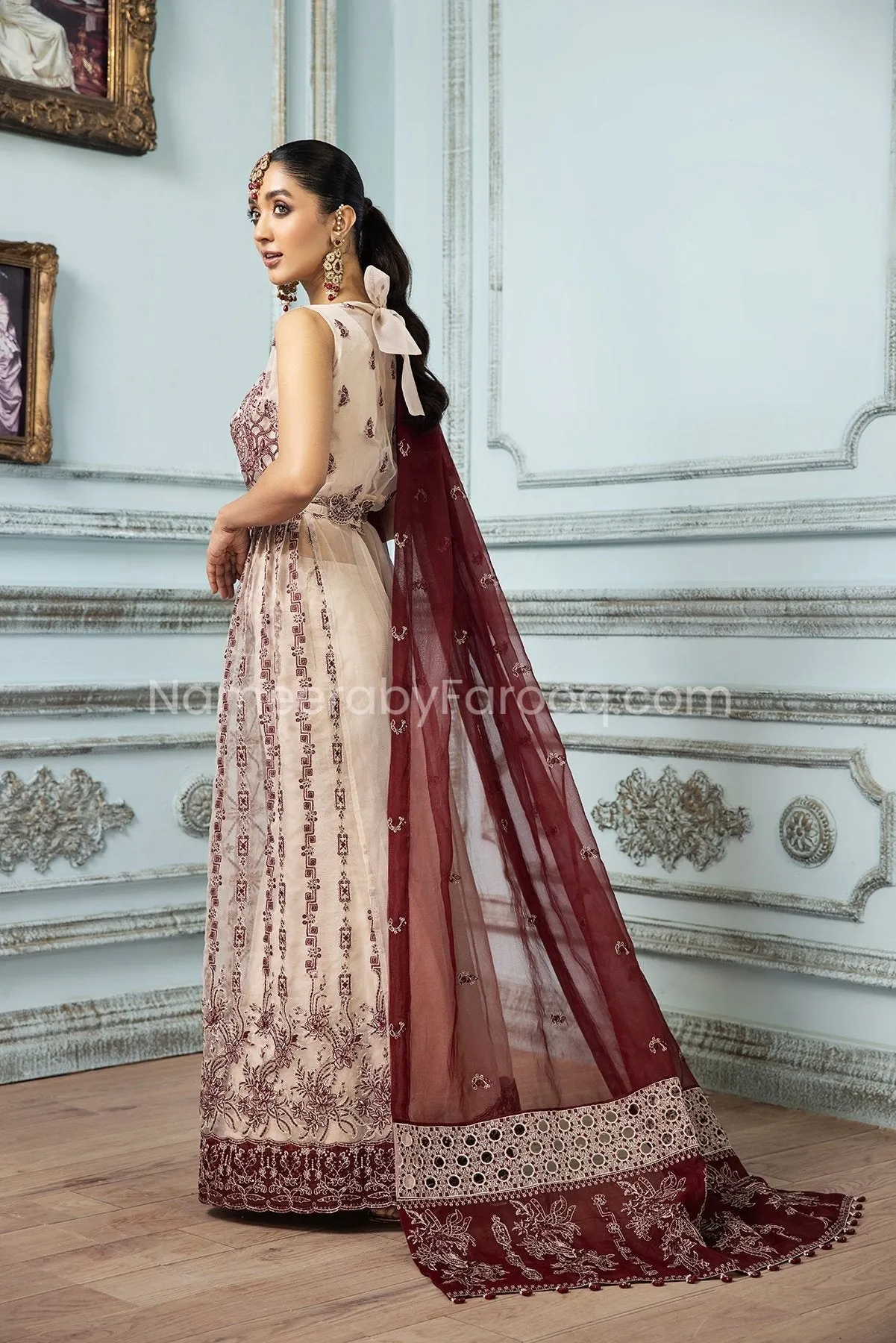Latest Gown Dress Pakistani in Salmon Pink Shade #PF250