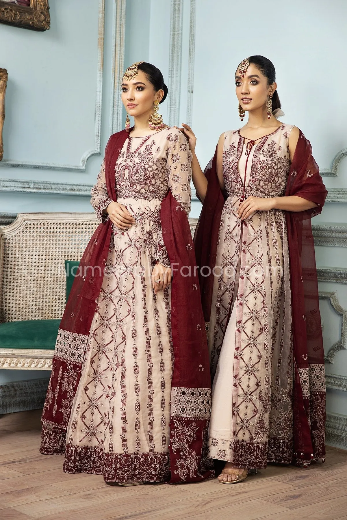 Latest Gown Dress Pakistani in Salmon Pink Shade #PF250