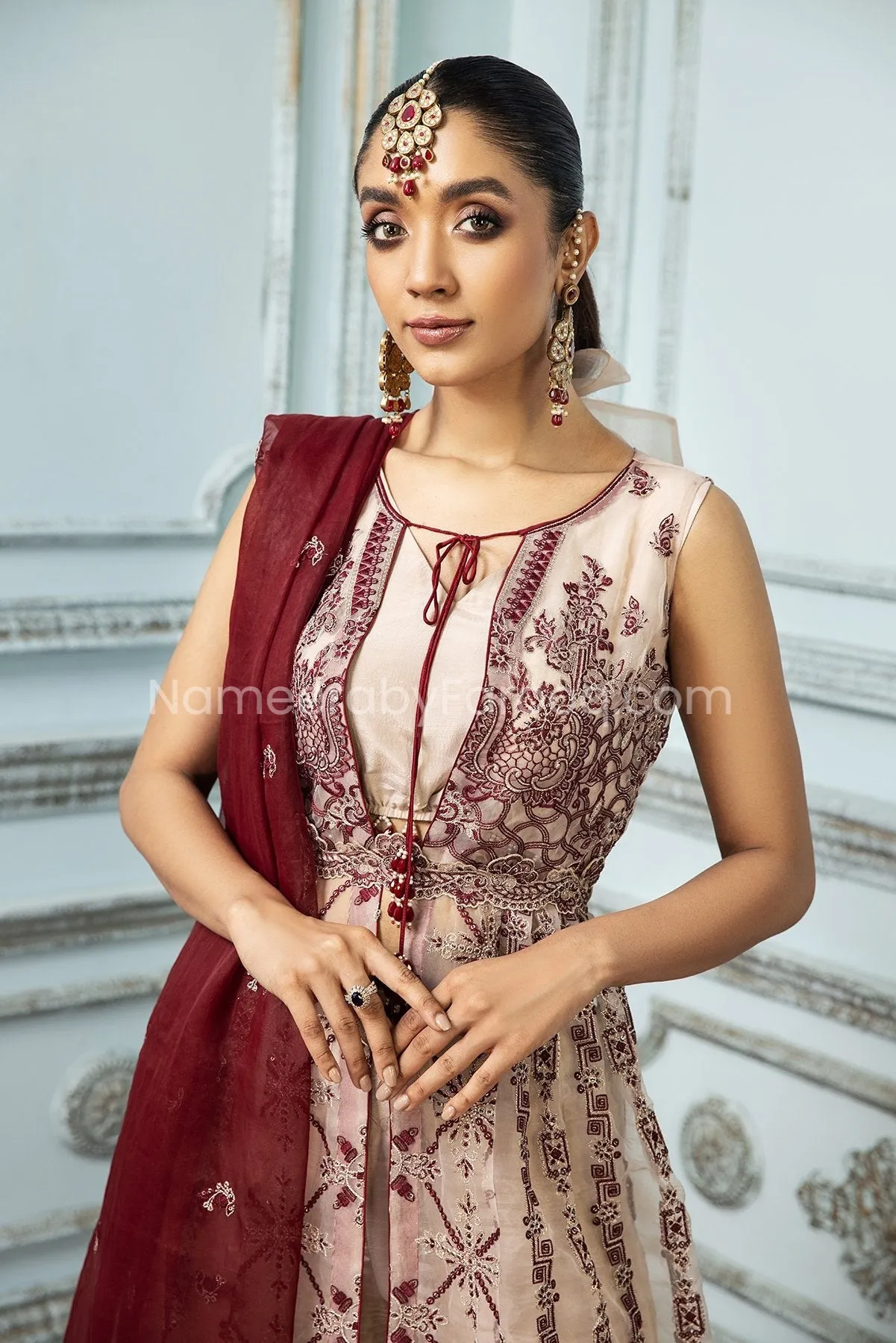 Latest Gown Dress Pakistani in Salmon Pink Shade #PF250