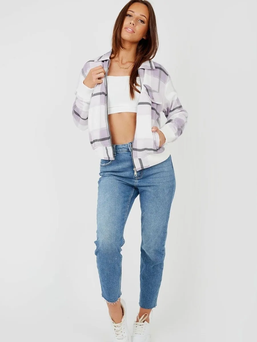 Lilac Zipped Checked Jacket