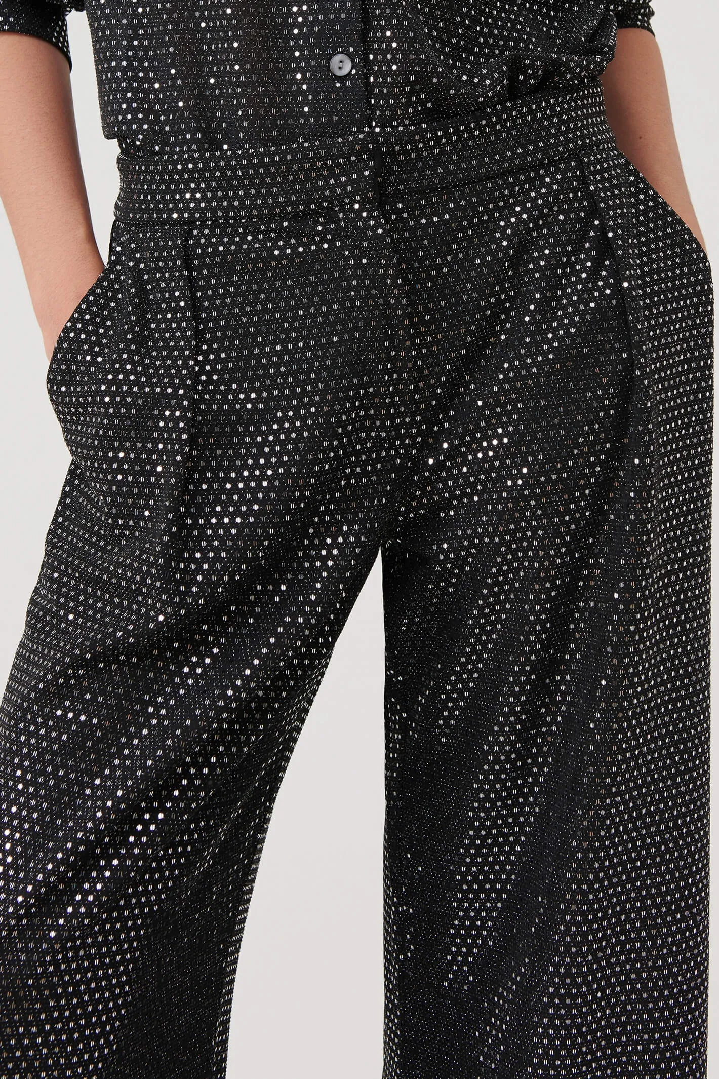 Marella Oronte 2337860937200 Black Metallic Wide Leg Trousers