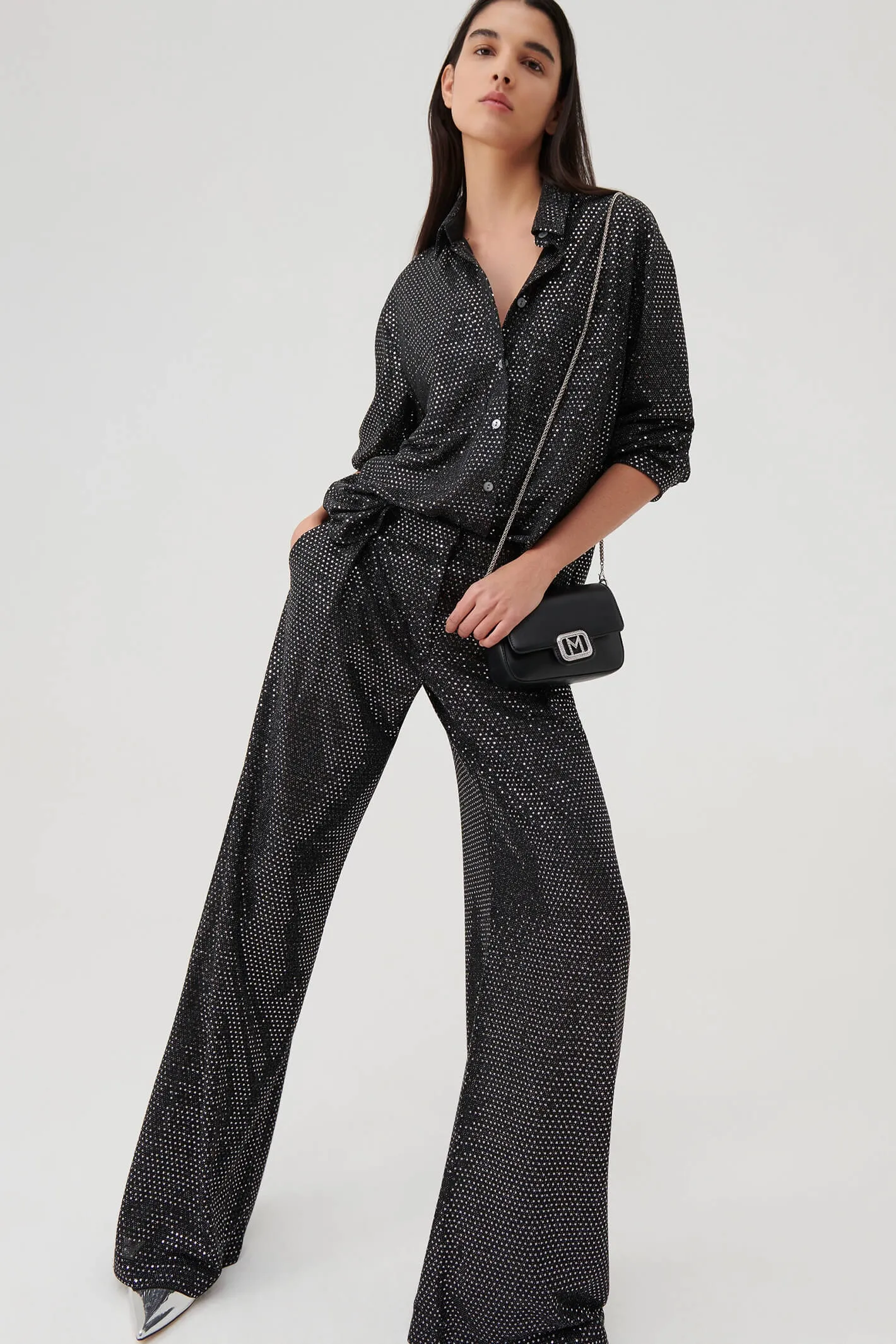 Marella Oronte 2337860937200 Black Metallic Wide Leg Trousers
