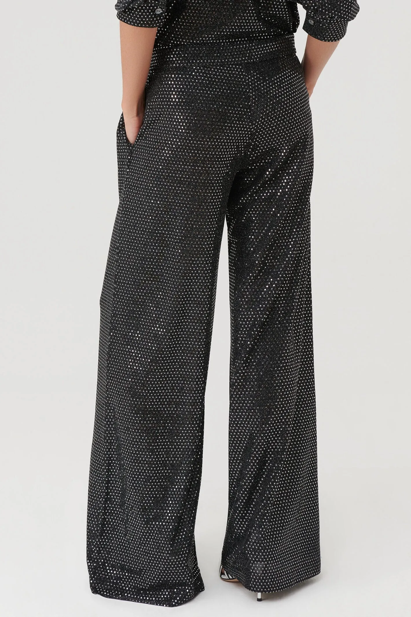 Marella Oronte 2337860937200 Black Metallic Wide Leg Trousers