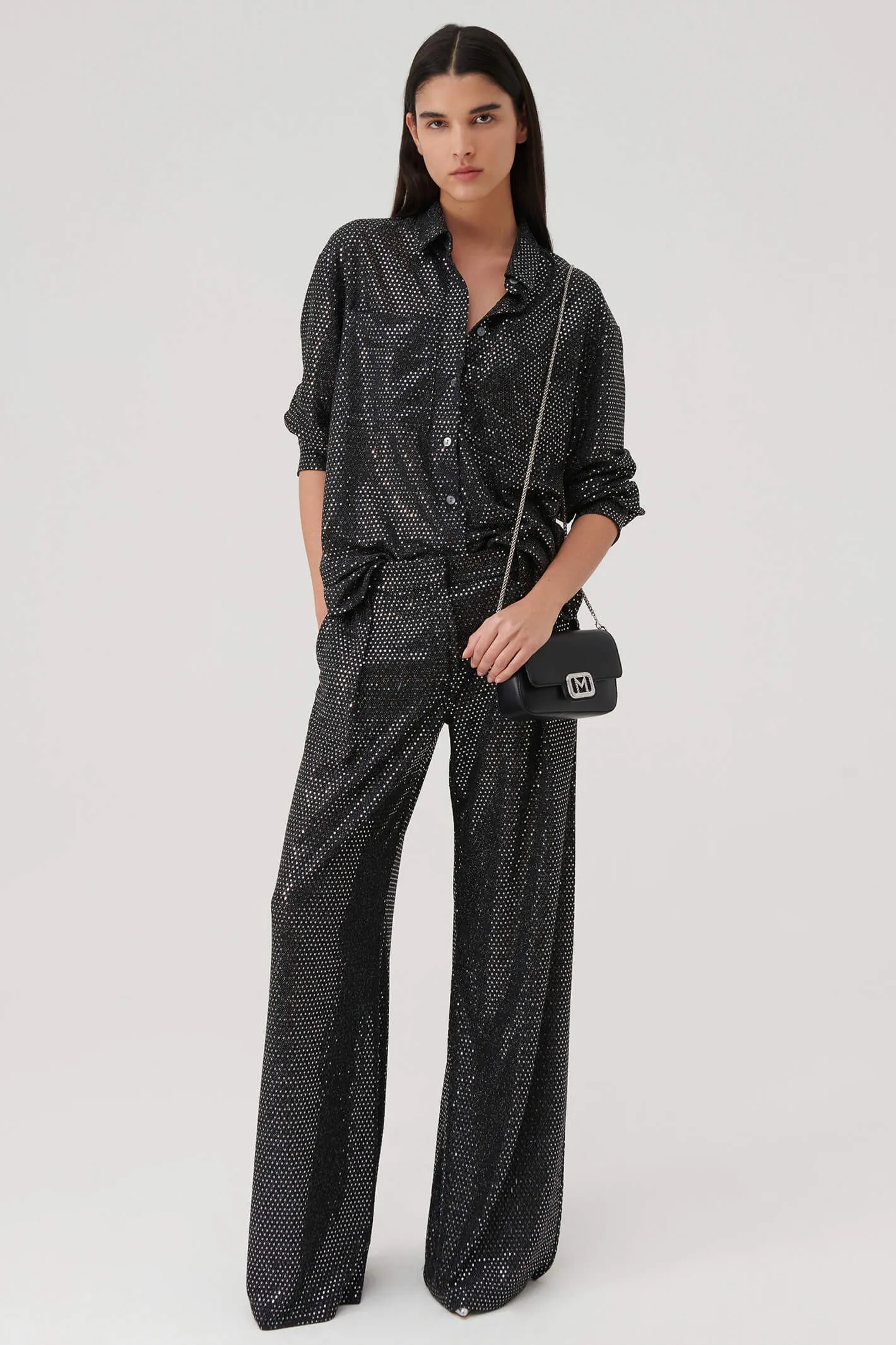 Marella Oronte 2337860937200 Black Metallic Wide Leg Trousers