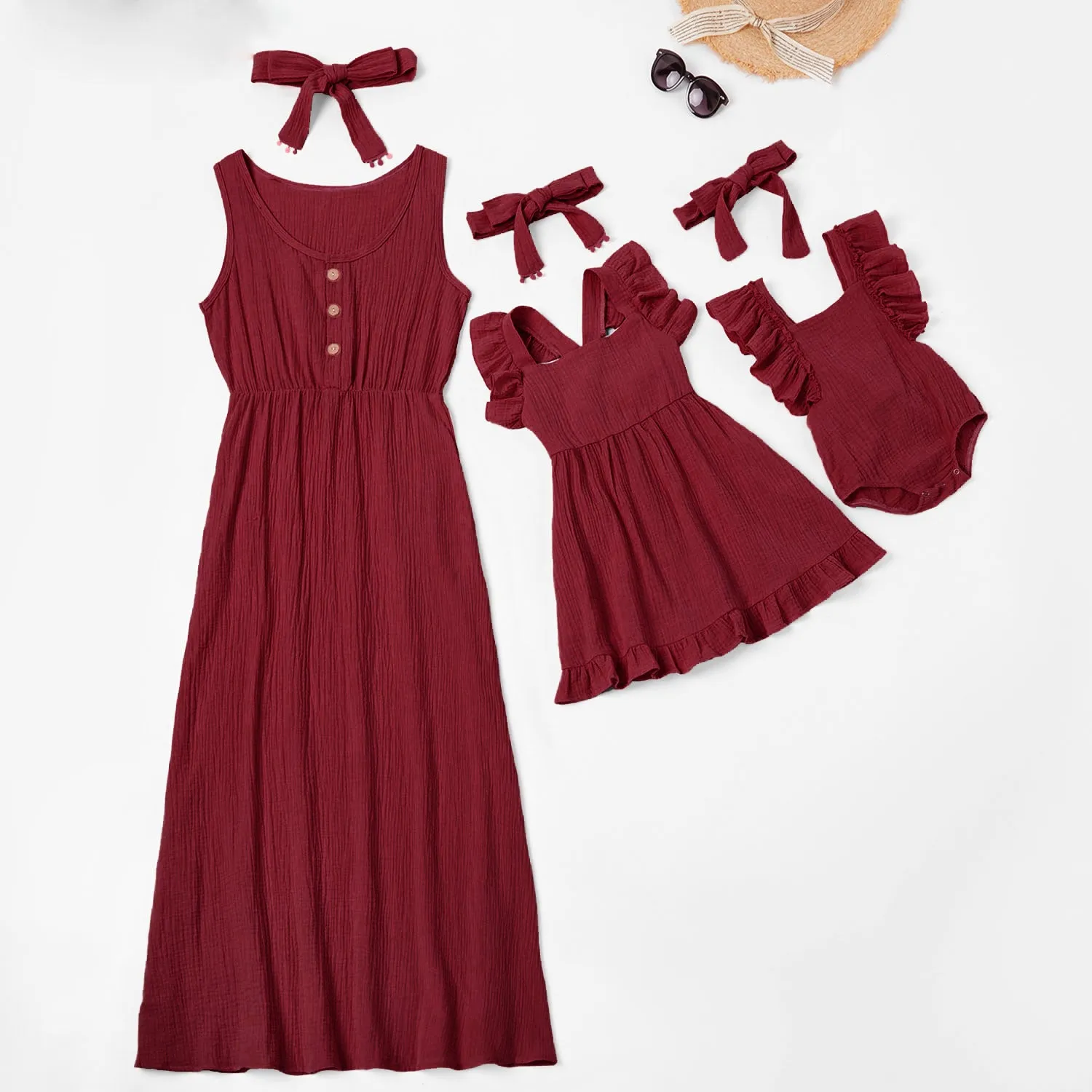 Mother and Daughter Dress Sleeveless Matching Set with Headband