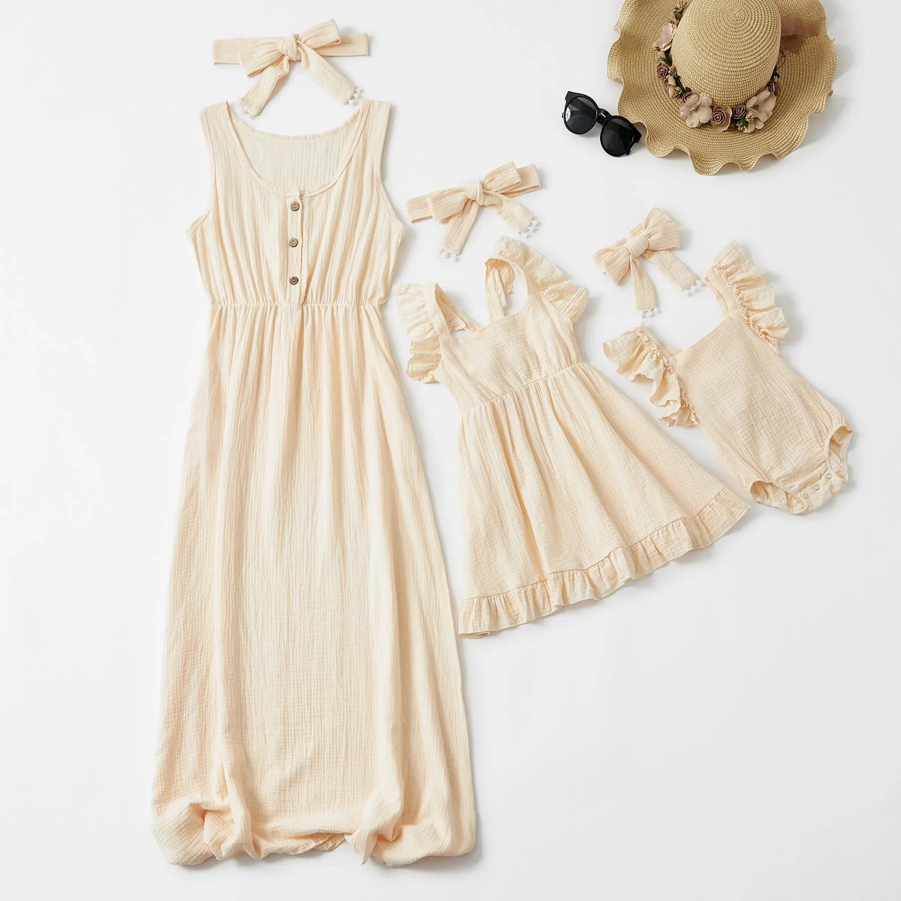 Mother and Daughter Dress Sleeveless Matching Set with Headband