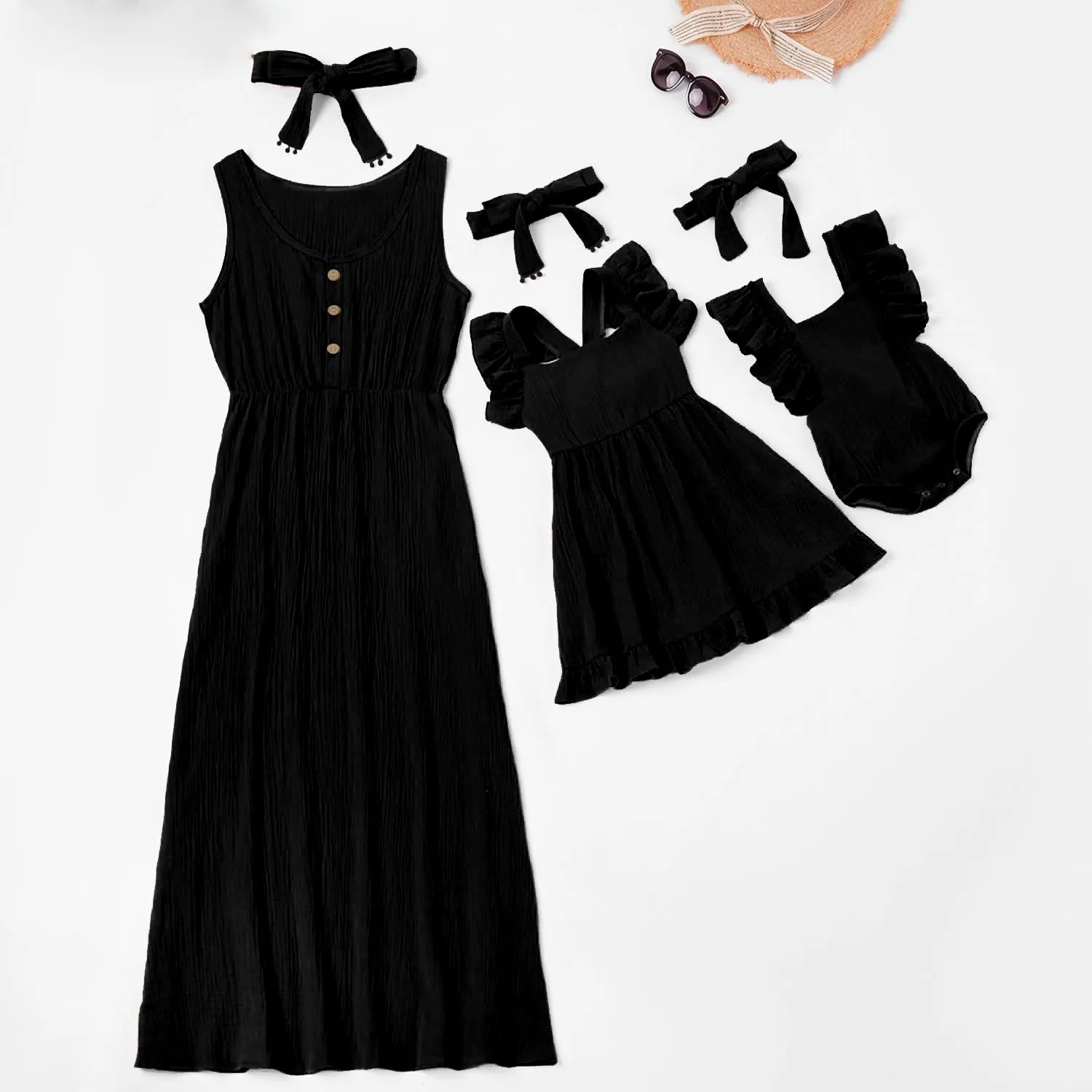 Mother and Daughter Dress Sleeveless Matching Set with Headband