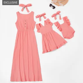 Mother and Daughter Dress Sleeveless Matching Set with Headband