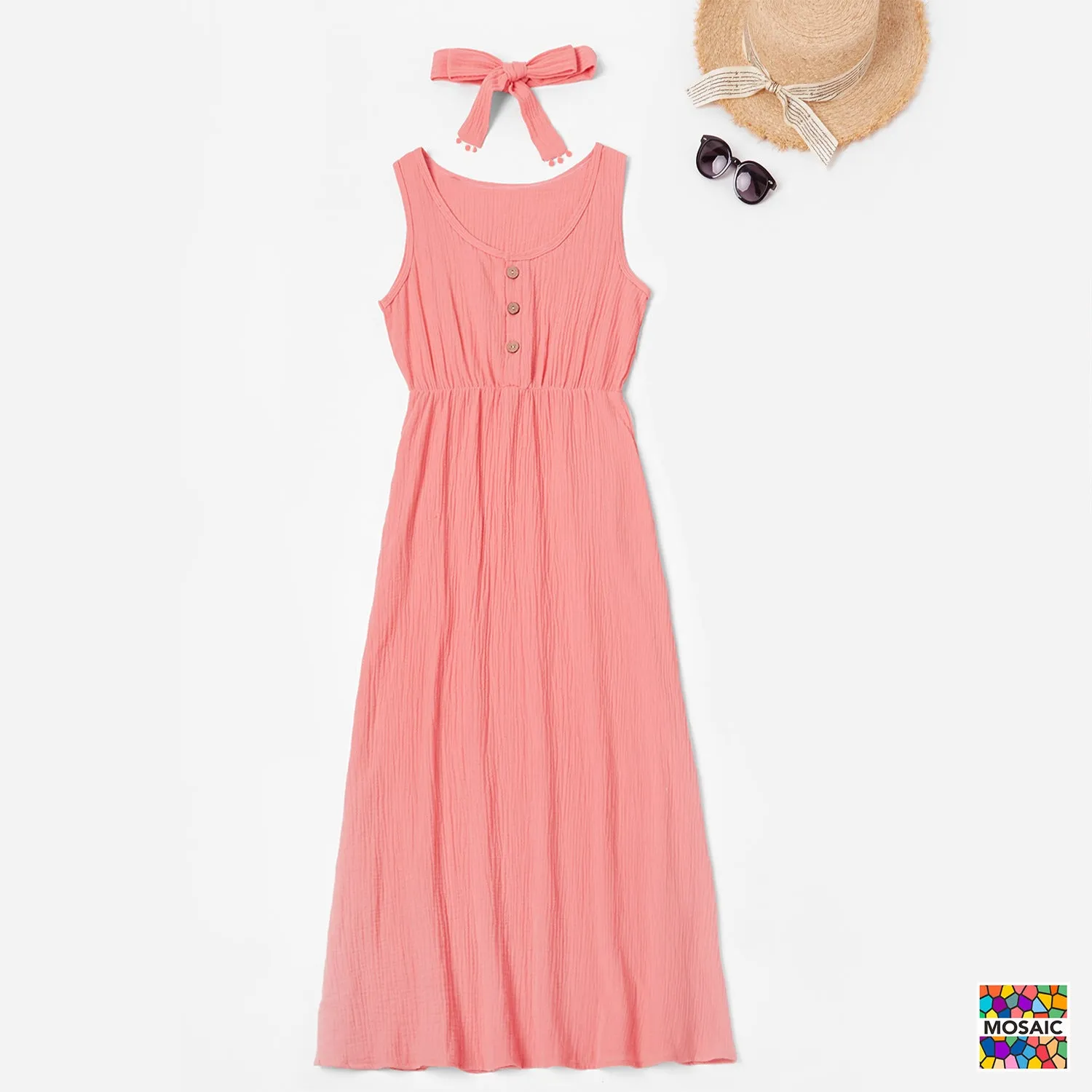Mother and Daughter Dress Sleeveless Matching Set with Headband