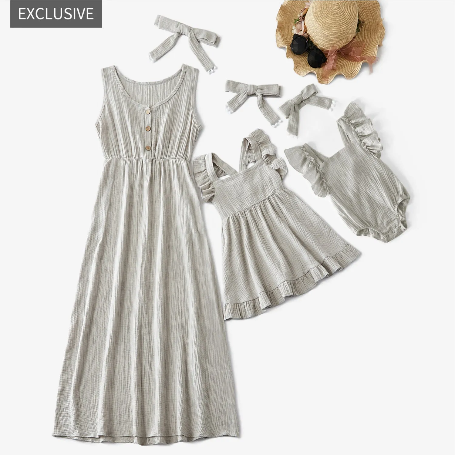 Mother and Daughter Dress Sleeveless Matching Set with Headband