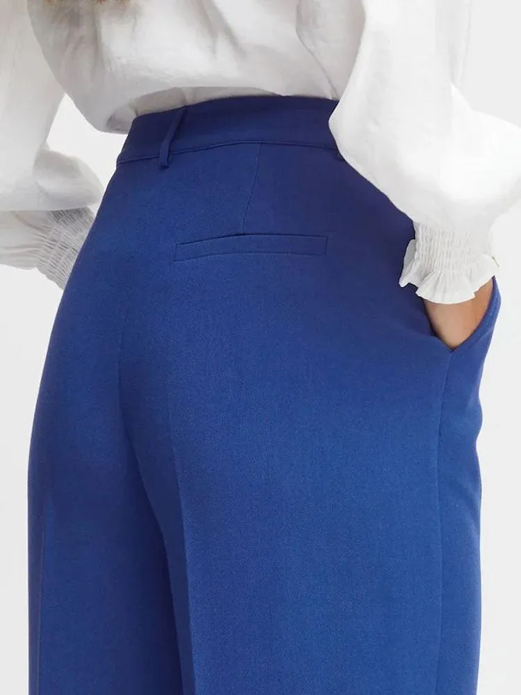Pulz PzBeverley Wide Leg Trousers Blue