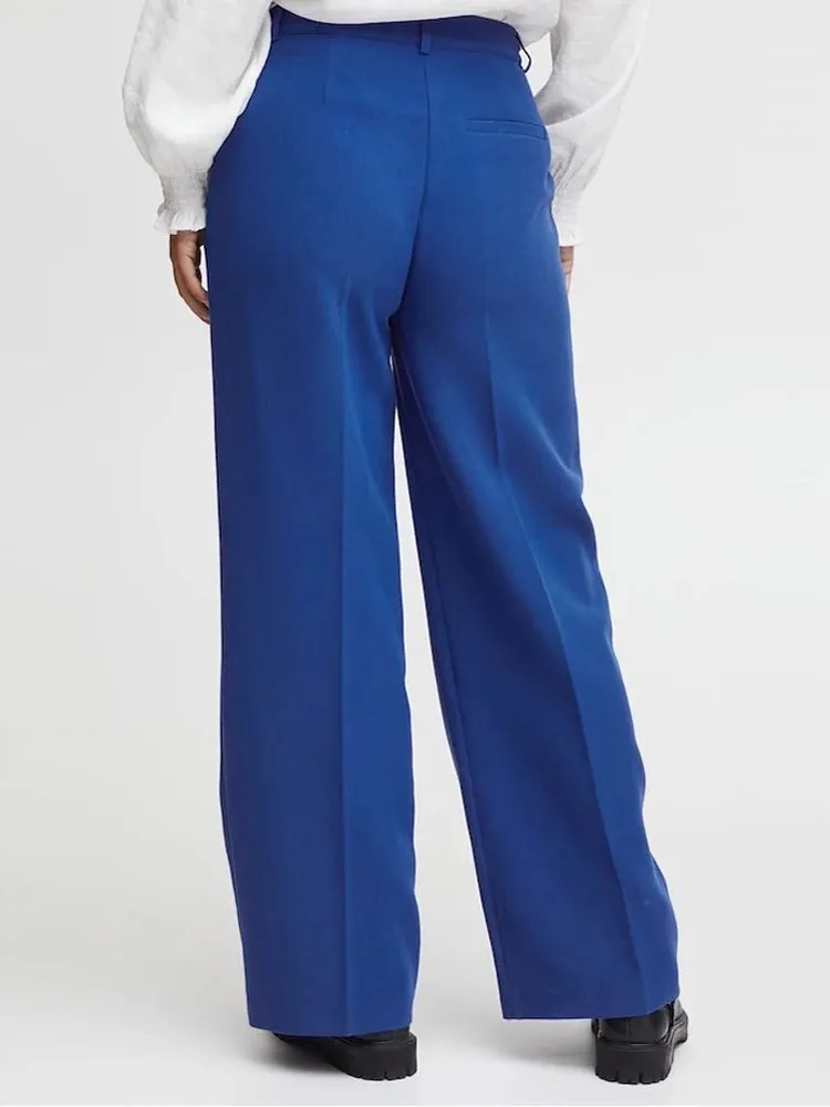 Pulz PzBeverley Wide Leg Trousers Blue
